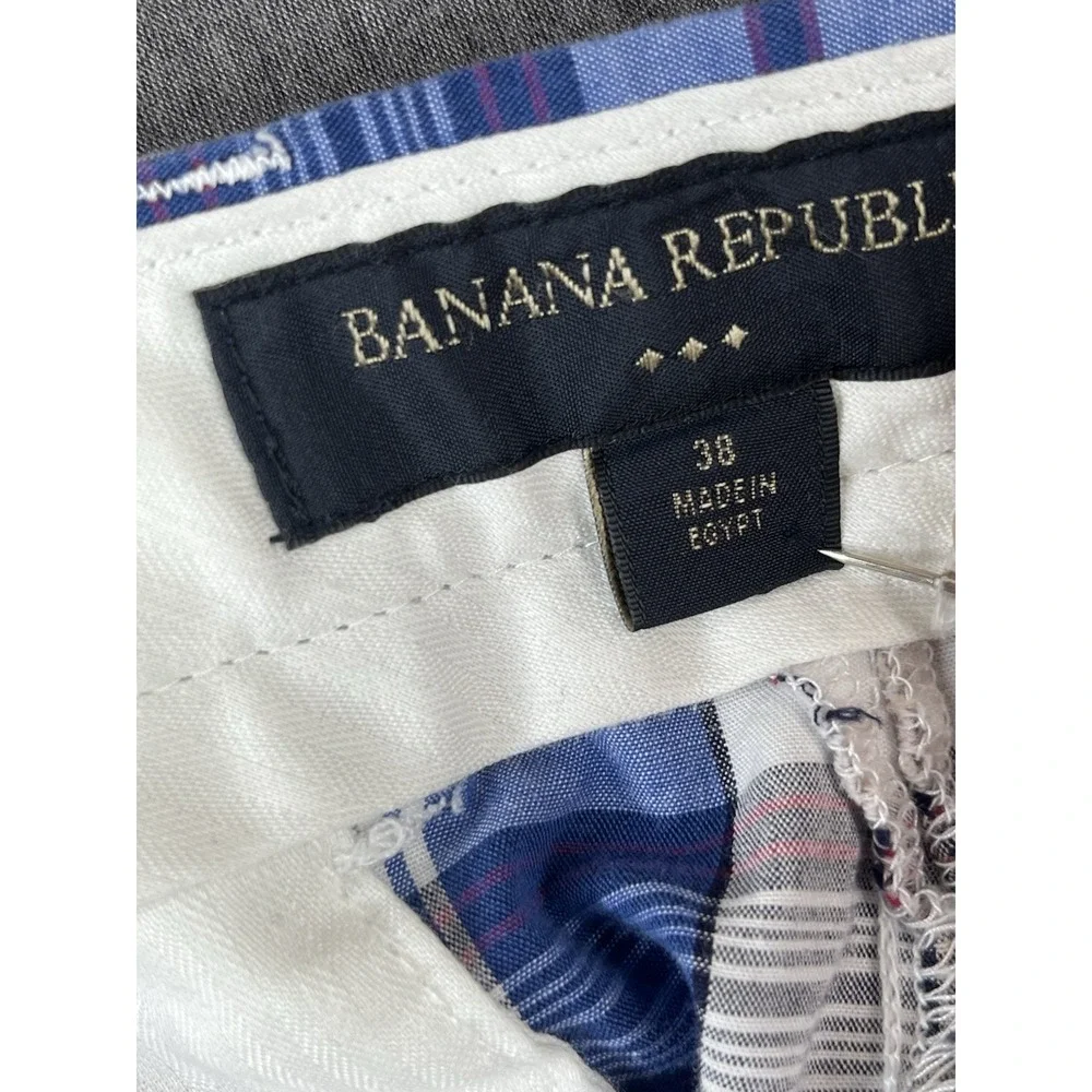 Banana Republic Mens Plaid Shorts Size 36 Cotton Blue Casual Flat Front